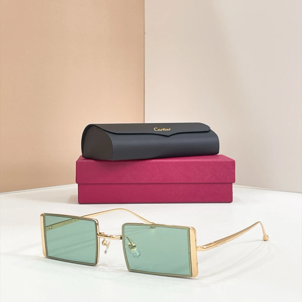 Cartier CT0728S mint green rimless rectangular sunglasses