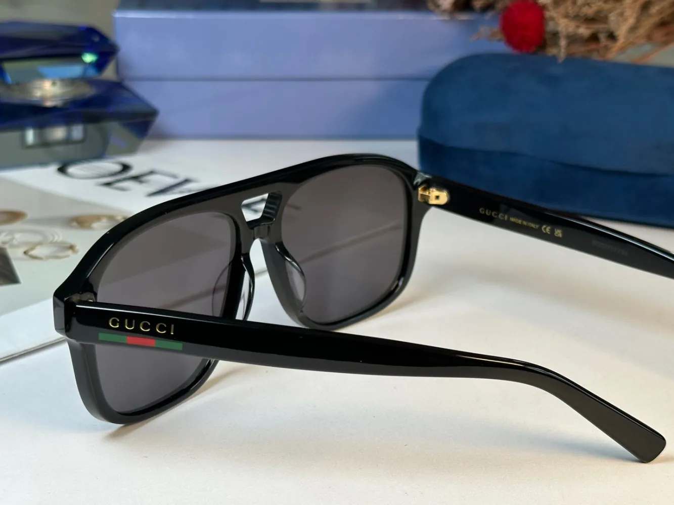 Gucci GG1856S black wraparound rectangular sunglasses